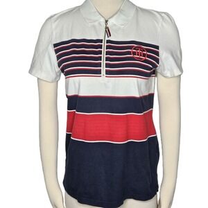 Tommy Hilfiger Women's Striped Quarter Zip Polo Shirt Size M White Red Blue